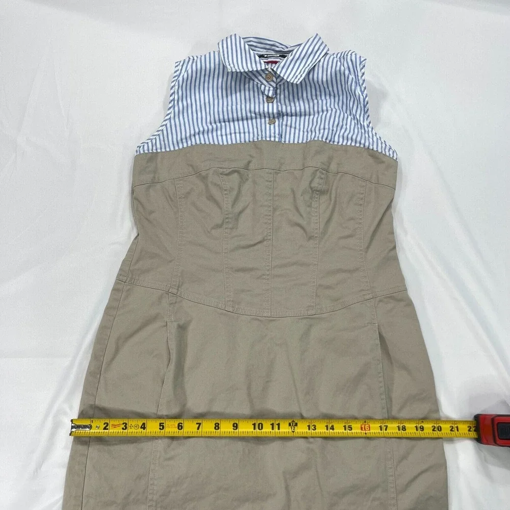 Jean Paul Berlin Sleeveless Khaki‎ Midi Dress Womens 10 Blue White Striped Top - Picture 7 of 14